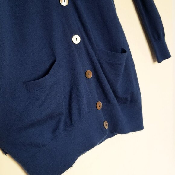 Vince 100% Cashmere V Neck Longline Cardigan S Lightweight Blue Button Pockets - Picture 5 of 16